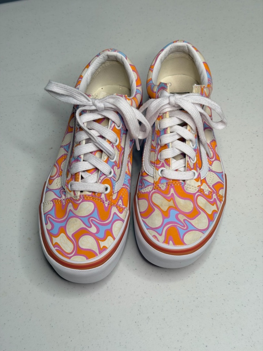 Vans Platform Lace-Up Sneakers in Orange, Pink, Cream Swirl - Picture 3 of 10